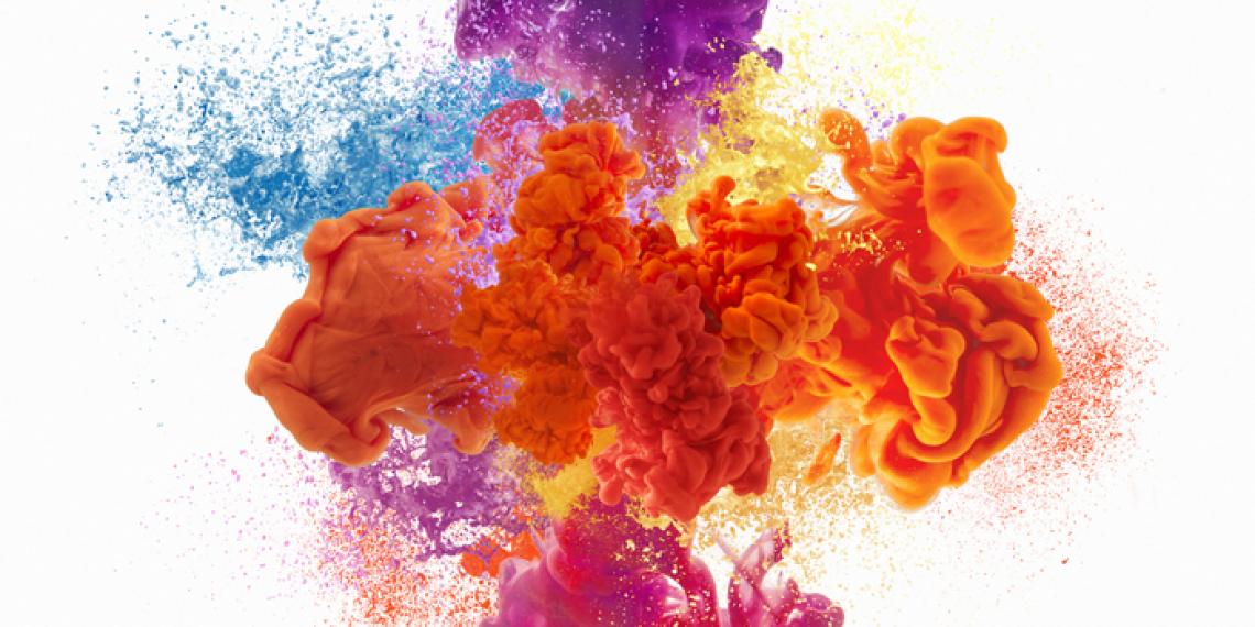 an explosion of colour in water